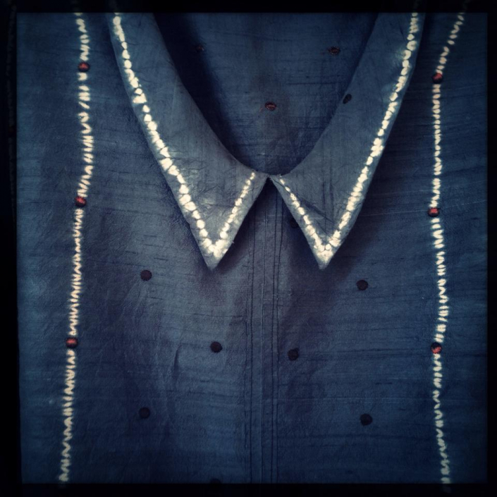 Indigo Shibori Silk Shirt