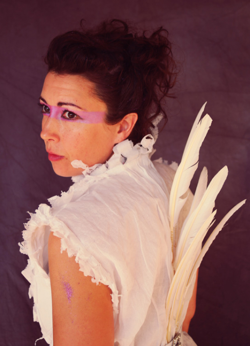 Ariel. White hand cut Organza & White feathers
