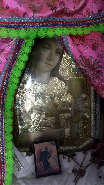 Religious Icon decorated with handmade textiles.
